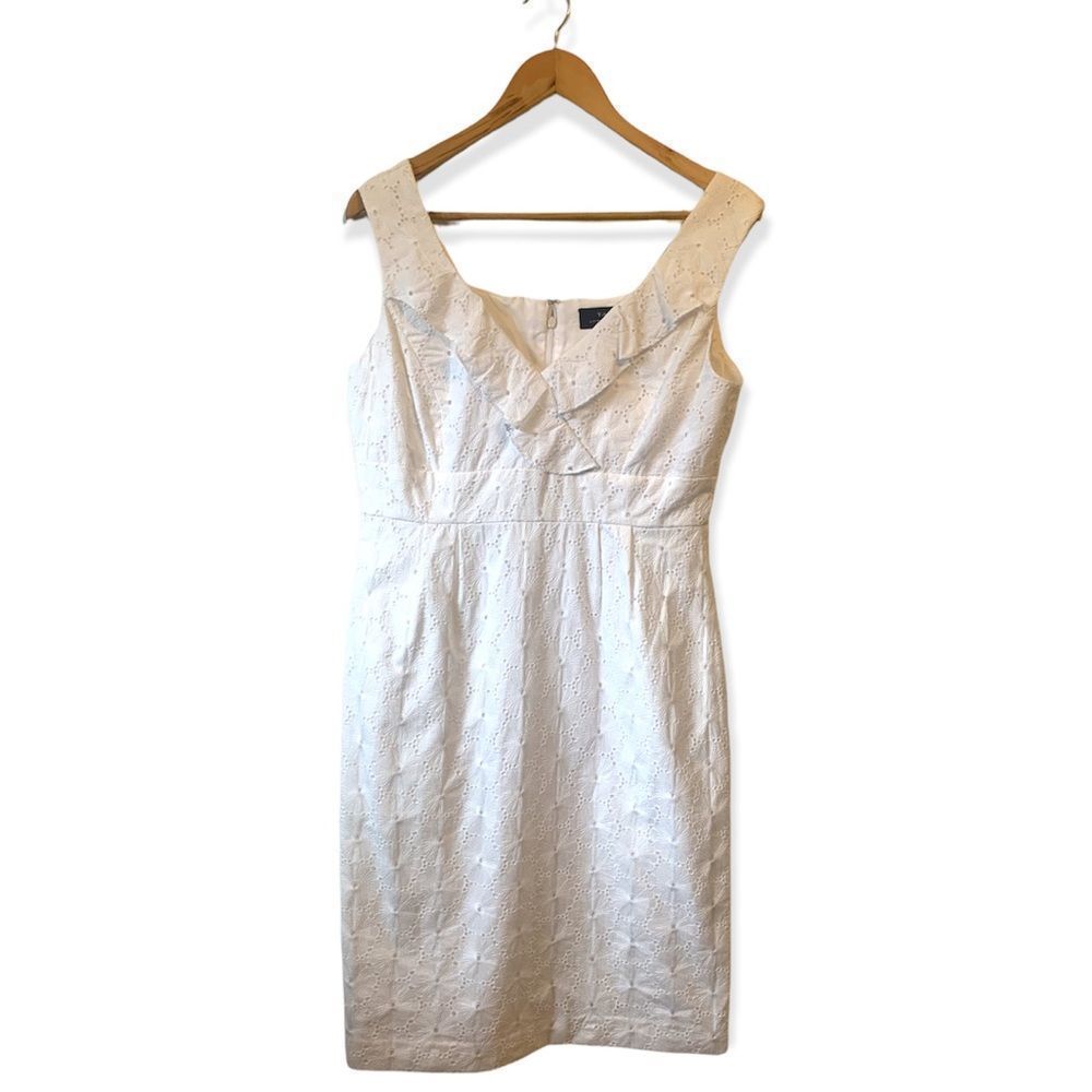 Tahari Arthur S Levine White Cotton Eyelet Sheath Dress‎ Size 8